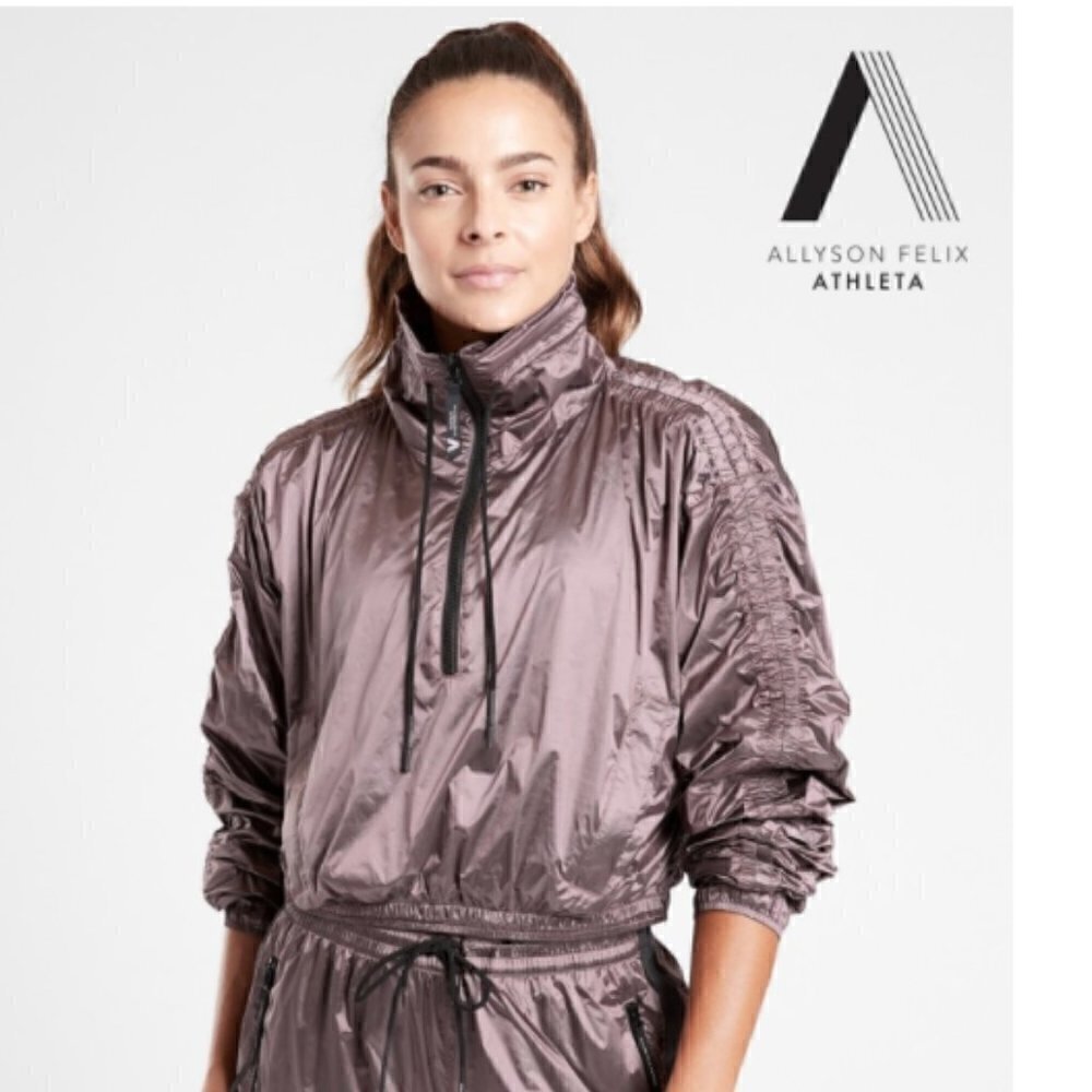 ATHLETA | Legend Luxe Crop Half-Zip Mauve Metallic Lg NWT